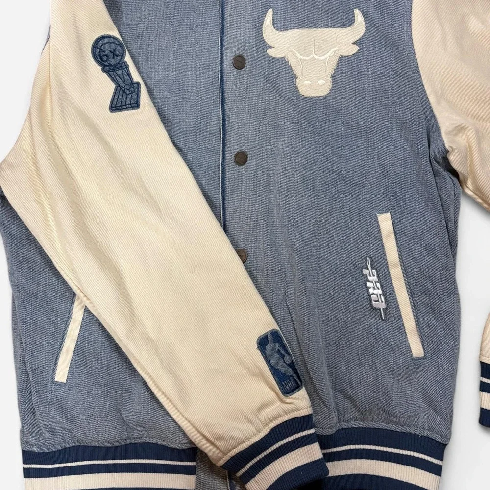 Vintage Chicago Bulls Denim Varsity Jacket Blue White Size L